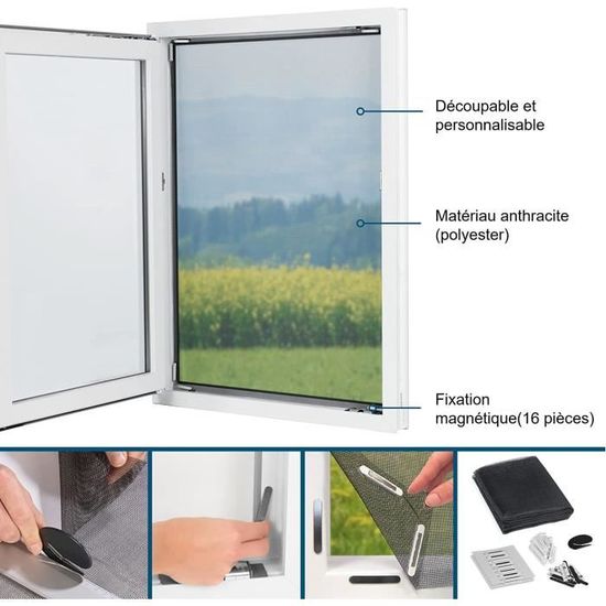 Moustiquaire Porte Fenetre Magnétique 130x160 Cm, Rideau Anti Moustique Convient à Toutes Les Tailles De Portes De Balcon, De Portes De Salon, De Portes Extérieures, De Portes Coulissantes, Etc. Noir
