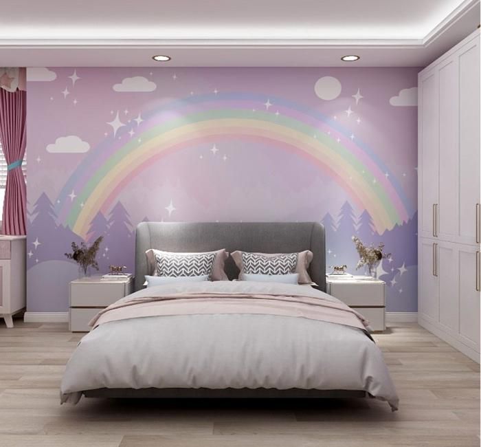 Papier Peint Panoramique 3D dessin animé violet nuage arc - en - ciel ...