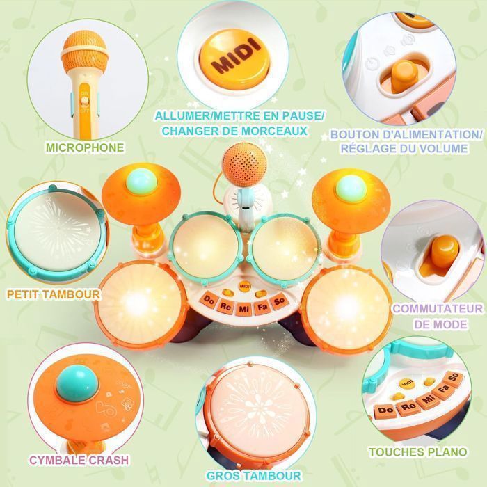 1 ensemble d'instruments de percussion de simulation enfants kit de