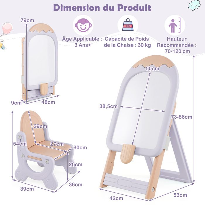 GOPLUS Chevalet Pliable Enfant Avec Tabouret – Hauteur Ajustable 73–86 Cm, Tableau Blanc Magnétique, Feutres Inclus, Dès 1 An (bleu)