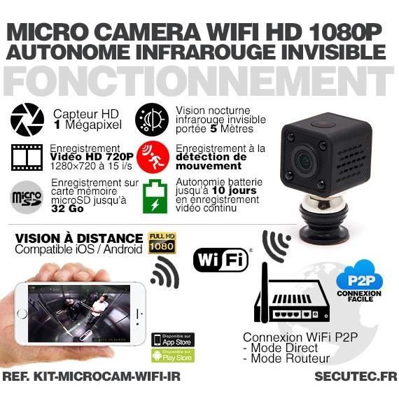 MICRO CAMÉRA FULL HD 1080P LONGUE AUTONOMIE IR INVISIBLE Caméra