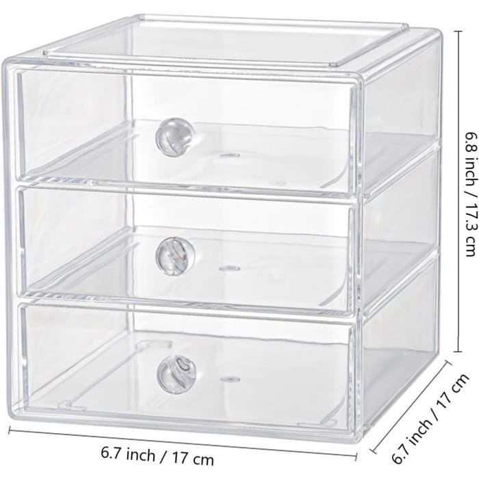 Boîte de rangement avec 3 tiroirs en acrylique - Transparent