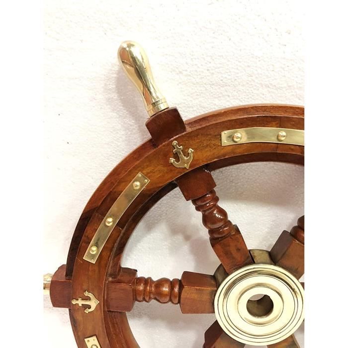 Roue de bateau en bois massif avec ancrage et bandes de 45,7 cm avec ...