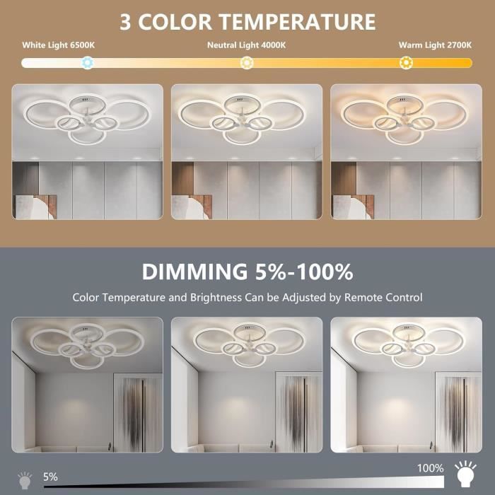 Plafonnier LED Dimmable, 24W 3000K-6500K Plafonnier Salle de Bain avec Télécommande, IP44,Applicable à Salle de Bain, Chambre, Cuisine, Salon, Balcon | Leroy Merlin