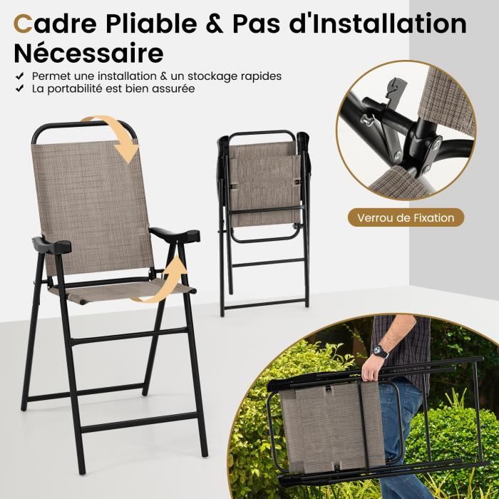 Giantex Lot de 2 chaises de bar pliantes d'extérieur avec dossier, accoudoirs, repose-pieds, cadre en métal, pour jardin, piscine, balcon, capacité de 150 kg (1 Giantex Lot de 2 chaises de bar pliantes d'extérieur avec dossier, accoudoirs, repose-pieds, cadre en métal, pour jardin, piscine, balcon, capacité de 150 kg (1