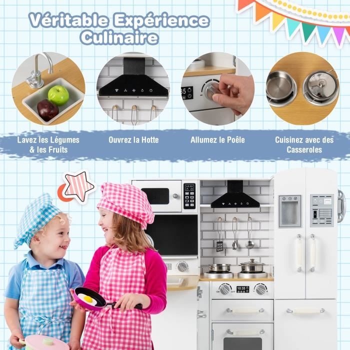 Cuisine Enfant à Double Face DREAMADE avec 82 Accessoires Riches, Robinet, Évier, Machine à