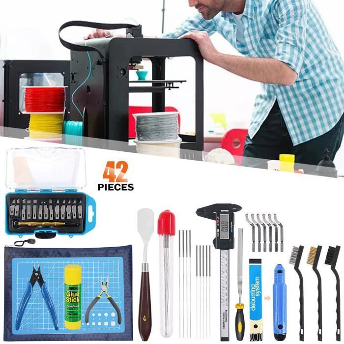 Kit d'outils d'impression 3D de 42 pièces comprenant un outil d'ébavurage,  un outil de nettoyage et de retrait avec sac de rangement, un ensemble d' outils d'imprimante 3D pour le nettoyage, la finition