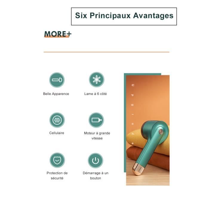 Rasoir Anti-Bouloche électrique, 3 Vitesses Réglables 4 Lames Incluses Rapide Et Efficace Retire