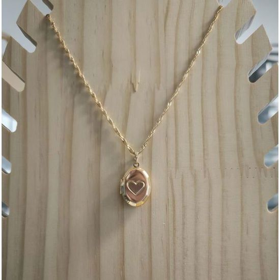 Collier Porte-photo Plaqué Or 750 - Longueur 41-45 Cm, Pendentif Ovale Floral, Neuf Avec étiquette