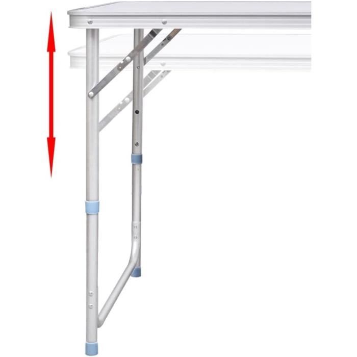 Ensemble Table-camping Pliable En Aluminium – 120x60 Cm, 4 Chaises Incluses, Hauteur Réglable 53-69 Cm, Léger 6,3 Kg