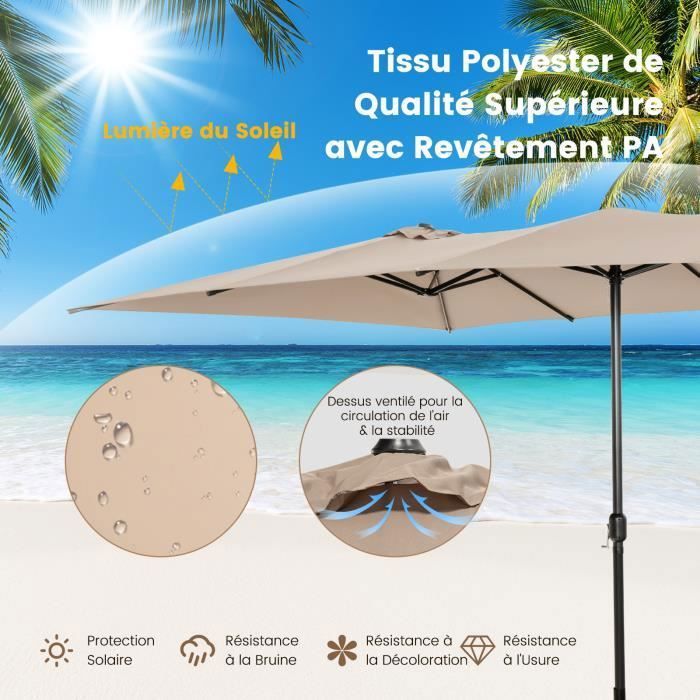 COSTWAY Parasol Jardin XXL 426x260cm - Parasol Terrasse Double à Manivelle 10 Côtes Beige