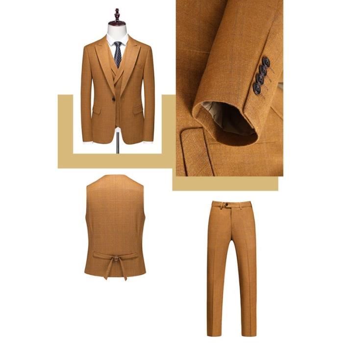 Costume 3 Pièces Homme Classique TruClothing - Coupe Ajustée Vintage, Marron, 65% Polyester 35% Viscose