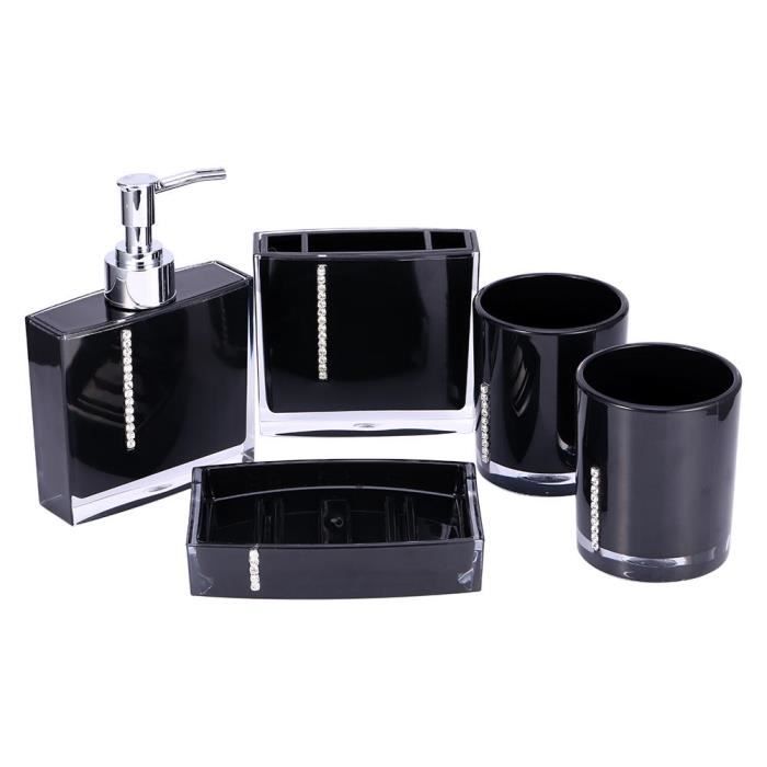 5pcs accessoires de bain bain Set tumbler distributeur de savon de brosse a  dents noir