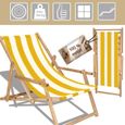 Transat de Jardin SPRINGOS® - Chaise longue pliante en bois imprégné - Blanc/Jaune-3