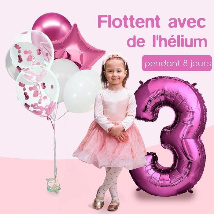 Kit Décoration Anniversaire 3 Ans Fille - Ballons Rose Gold, Confettis, Bannière, Pour Fête Rose Et Or (environ 50 Pièces