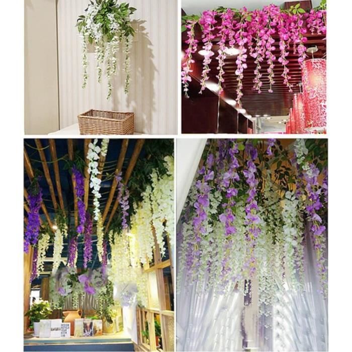 Lot De 24 Guirlandes Glycines Artificielles 1m - Rose Foncé, Soie, Pour Décoration Intérieur/extérieur