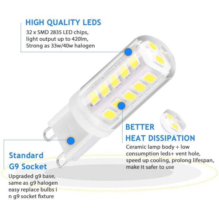 Lot De 8 Ampoules LED G9 5W 3000K - Équivalent 50W Halogène | Blanc Chaud 500lm | Sans Scintillement | Pour Lustres Et Appliques