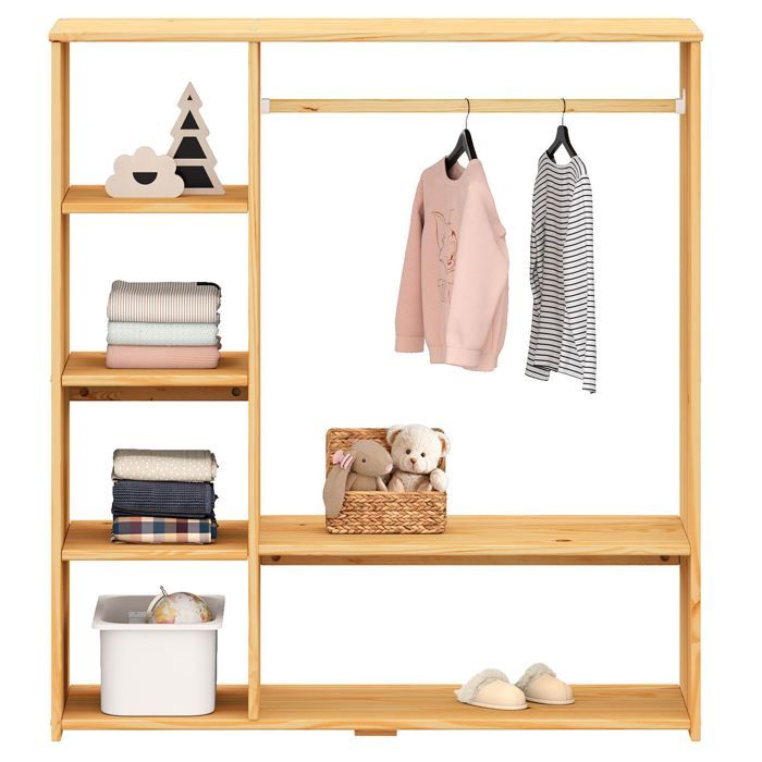 IDIMEX Penderie Enfant Danilo Design Tipi En Bois Massif Naturel/Blanc - Tringle Et 2 Étagères - 83 X 115 X 50 Cm