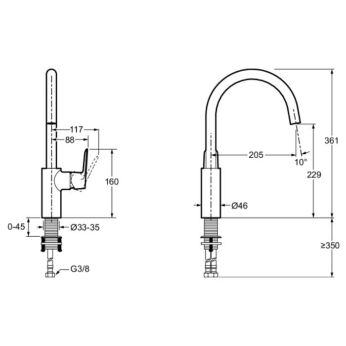Robinet cuisine JACOB DELAFON July+ col de cygne et orientable noir mat ...