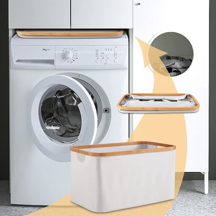 Teprovo Panier à Linge Pliable Avec Couvercle – Blanc – 50 Litres – Coloré Et Pratique