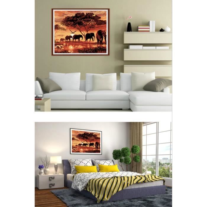 Kit Peinture Par Numéros éléphants - Toile 30x40 Cm Avec Peintures Et Pinceaux - DIY Décoration Maison