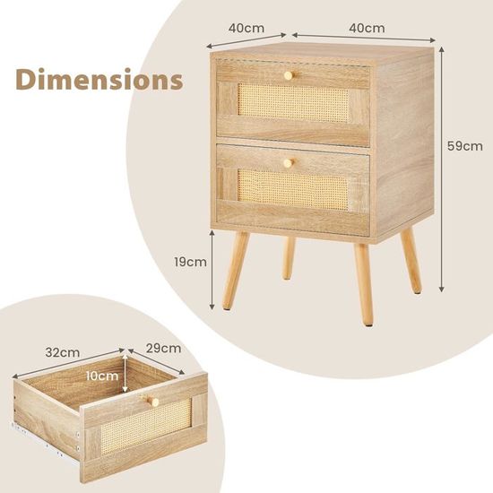 COSTWAY Table de Chevet en Bambou avec Tiroir, Plateau en Verre, Design COSTWAY Table de Chevet en Bambou avec Tiroir, Plateau en Verre, Design