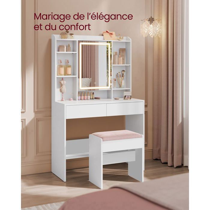 Tabouret De Maquillage Eris-car – Bois Noir, Coussin Rembourré, 43cm (neuf)