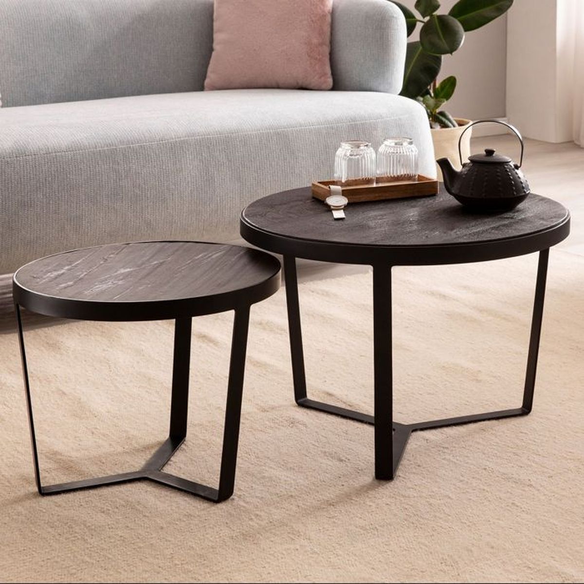 Tables Gigognes 2 PCs Bois D'acacia Massif - Table Basse