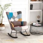 HOMEMIYN Fauteuil à Bascule Patchwork Rocking Chair Berçante Allaitement Bébé avec Oreiller Style Scandinave Tissu en Lin Bois d'Hévéa