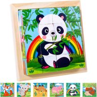 Cube d'images en bois 3D - Puzzle de cubes en bois avec 16 cubes - Jouet en bois pour enfants à partir de 2 à 3 4 ans - Montessori