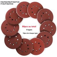 Disques de Ponçage Papier Abrasifs 80 Disques Ponceuse: P40/P60/P80/P100/P120/P150/P180/P240 -125mm 8 Trou