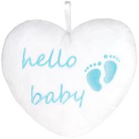 BRUBAKER Coeur en Peluche 'Hello Baby' - Bleu clair - 25 cm - Coussin pour un bébé (garçon) - Cadeaux de naissance