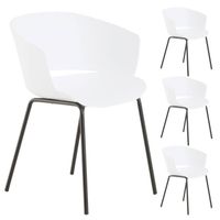 Lot de 4 chaises de jardin - IDIMEX - NIVEL - Blanc résistant aux UV et pieds en métal noir