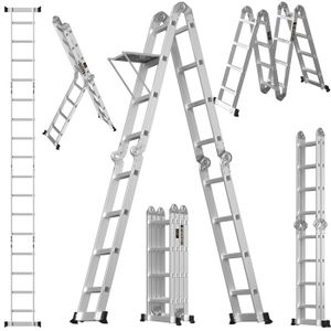 ESCABEAU Échelle Pliante, échelle d'extension en aluminium de 15,4 pieds avec 1 plate-forme de plateau à outils, Échelle Pliante Robuste