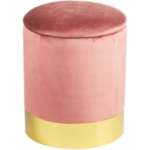 Lara Pouffe vintage rose en velours avec bordure dorée sur base par LPD 