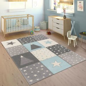 TAPIS Tapis Enfant Couleurs Pastel À Carreaux Pois Cœurs Étoiles Blanc Gris Bleu [80x150 cm]