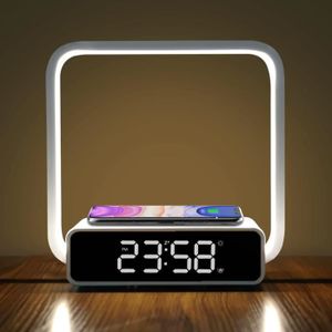Chargeur Sans Fil de Téléphone Portable 3 en 1 10W Avec Lampe de Chevet,  Réveil LCD Pour la Maison (bouche Ue)
