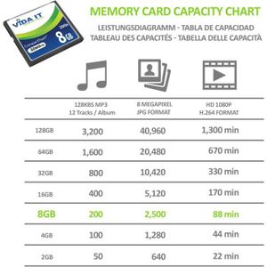 CARTE MÉMOIRE Carte Mémoire Compact Flash Vida IT 8GB 200X