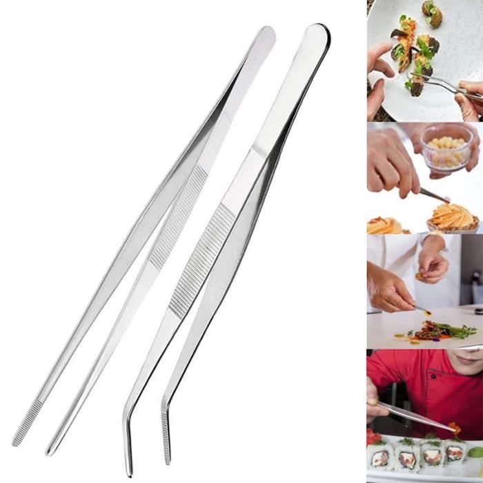 Mualady Pince de cuisine silicone 27,5cm - En acier inoxydable pince  alimentaire cuisine - Longue pince barbecue - Convient pour griller et  rôtir 