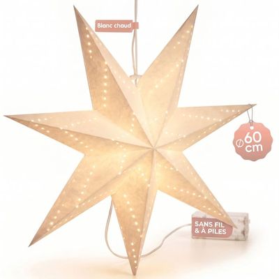 Étoile de Noël en Papier Illuminée 60 cm Blanc Décoration 3D pour Intérieur