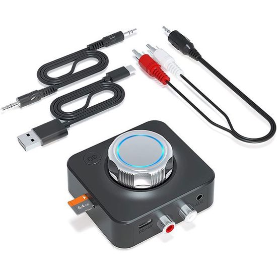 SOOMFON Adaptateur Bluetooth 5.3 Jack 3.5 mm - Recepteur & Emetteur Bluetooth avec Micro Intégré