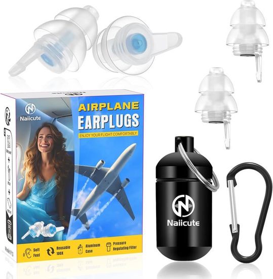 Bouchons D'Oreille Avion Hearprotek - 2 Paires Réutilisables Anti-Pression Et Anti-Bruit 24dB (Tailles M & L)
