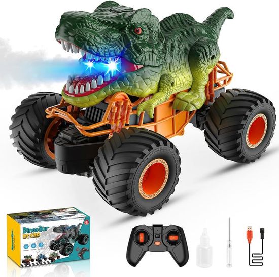 Voiture Dinosaure 4 En 1 Avec LED Clignotantes - Jouet Enfant 3-6 Ans, 4 Mini Voitures + Circuit Compatible