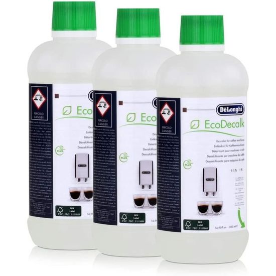 DeLonghi DLSC500-8004399329492 Lot de 3 bouteilles de détartrant DeLonghi EcoDecalk pour machines à café, 500 ml374
