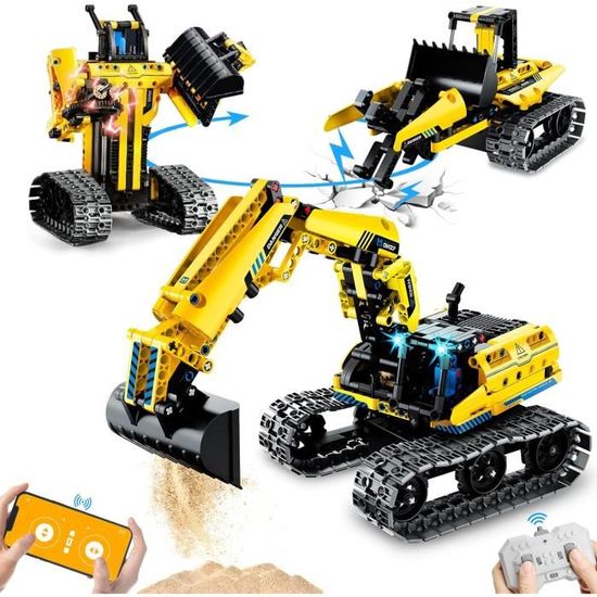 Excavatrice RC Enfants Rechargeable - Pelle Métallique 11 Canaux 360° Rotation