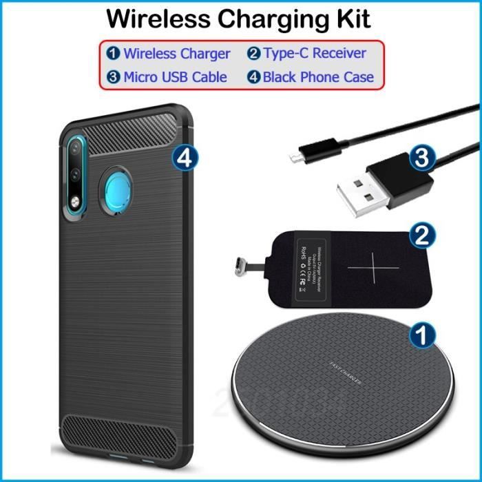 Kit Chargeur sans fil - Chargeur sans fil pour Huawei P30 Lite Qi, adaptateur récepteur USB Type C, étui TPU