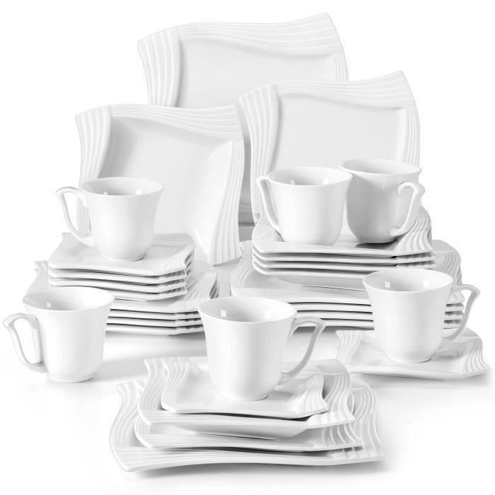 Malacasa Série Amparo 30pcs Service de Table Porcelaine Services à Café 6 Tasses 6 Soucoupes 6 Assiette à Dessert 6 Creuse 6 Plates