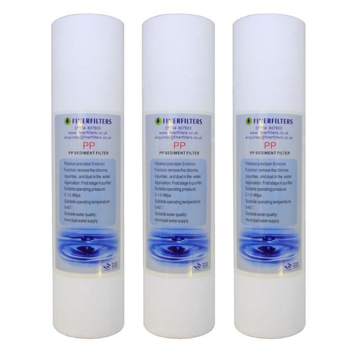 3x Finerfilters 10 « Cartouche de filtration des sédiments d'eau pour osmose inverse et filtration - 5 Micron
