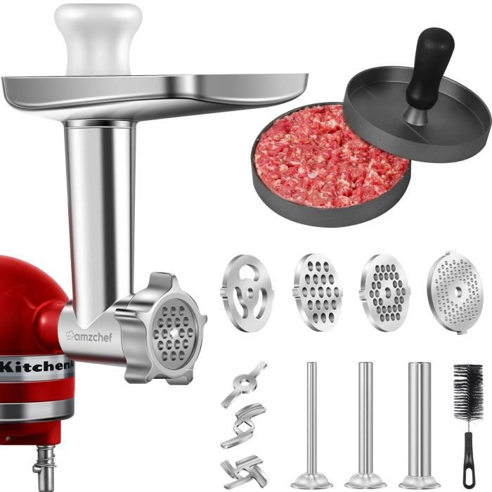 Accessoires de hachoir à viande AMZCHEF- Accessoire de broyeur en métal pour mixeur KitchenAid - pour viande-saucisses-hamburger