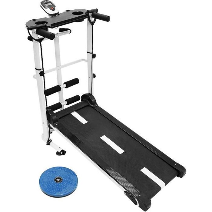 3 in 1 Tapis de Course Pliable, Tapis Roulant Mécanique avec écran LED, Destiné pour Maison/Bureau, Noir et Blanc